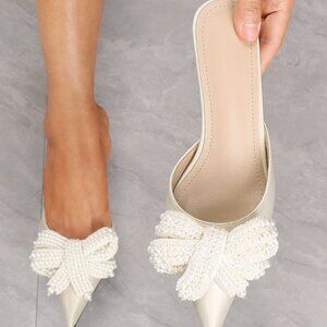 Elegant Cream Pearl-Embellished Women's Mules